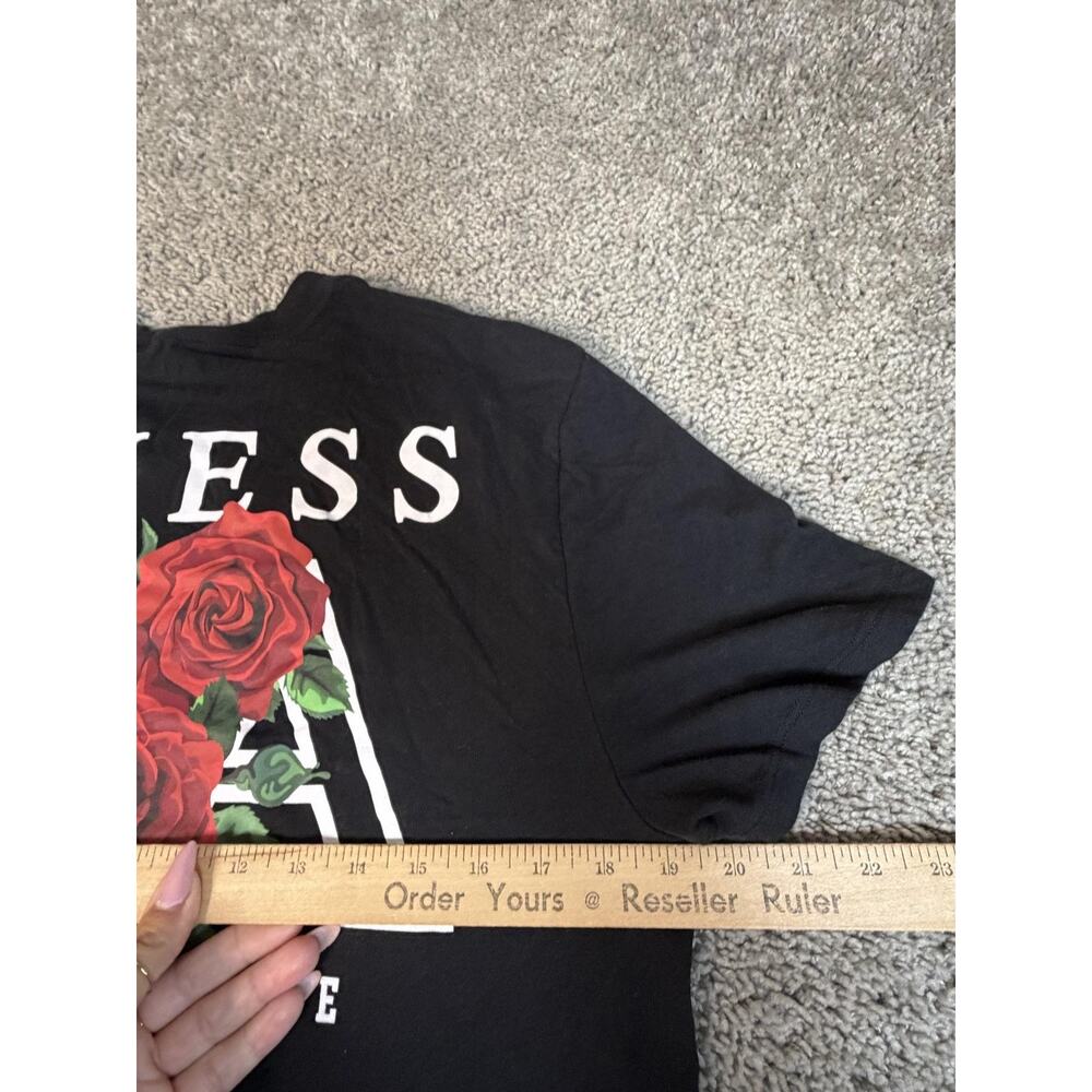 Guess Shirt Mens L Black Rose Graphic Crew Neck Cotton Jersey Lightweight - Picture 5 of 9